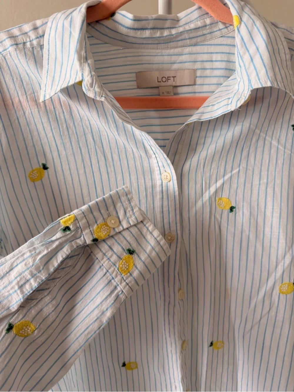 LOFT White Top with Light Blue Stripe